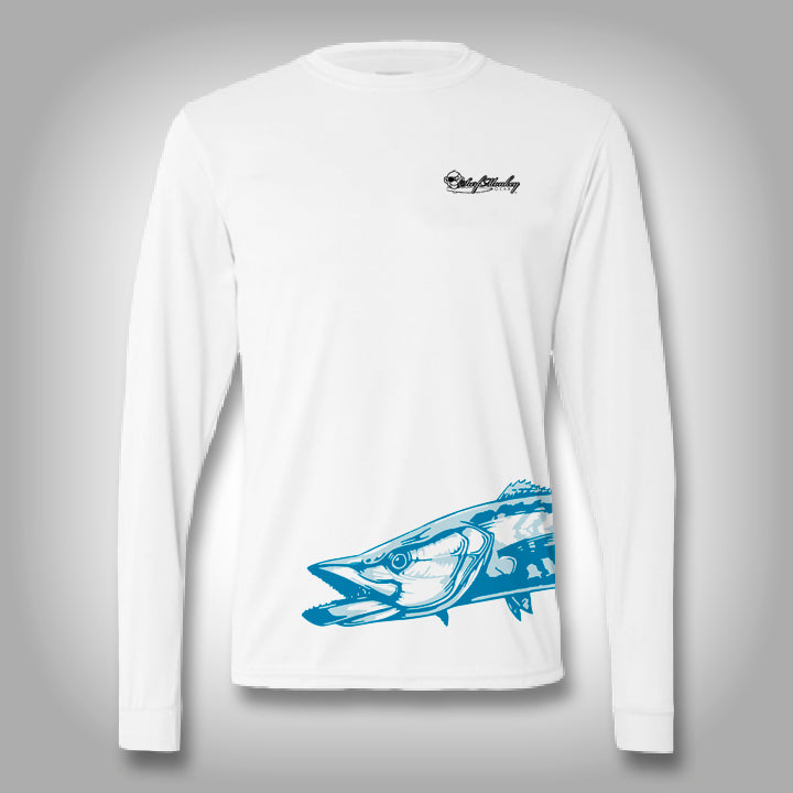 Fish Wrap Shirt - Kingfish - Performance Shirts - Fishing Shirt Small / White