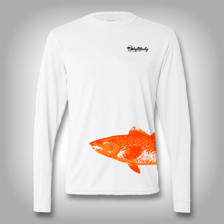 Fish Wrap Shirt - Redfish - Performance Shirts - Fishing Shirt Medium / White