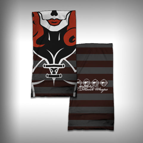 Monk Wrap Neck Gaiter - Face Shield - Bandana - Skull Red Betty - SurfmonkeyGear
