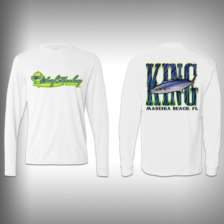 Youth Kingfish SurfMonkey - Youth Performance Shirts - Fishing Shirt Green King Fish Large / White