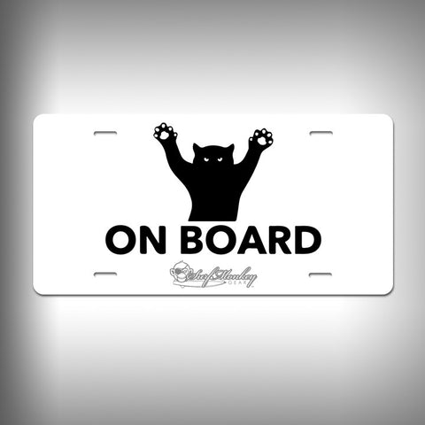 Cat on Board Custom License Plate / Vanity Plate with Custom Text and Graphics Aluminum - SurfmonkeyGear
