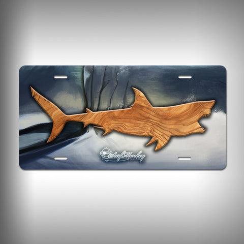 Shark Trophy License Plate / Vanity Plate with Custom Text and Graphics Aluminum - SurfmonkeyGear
