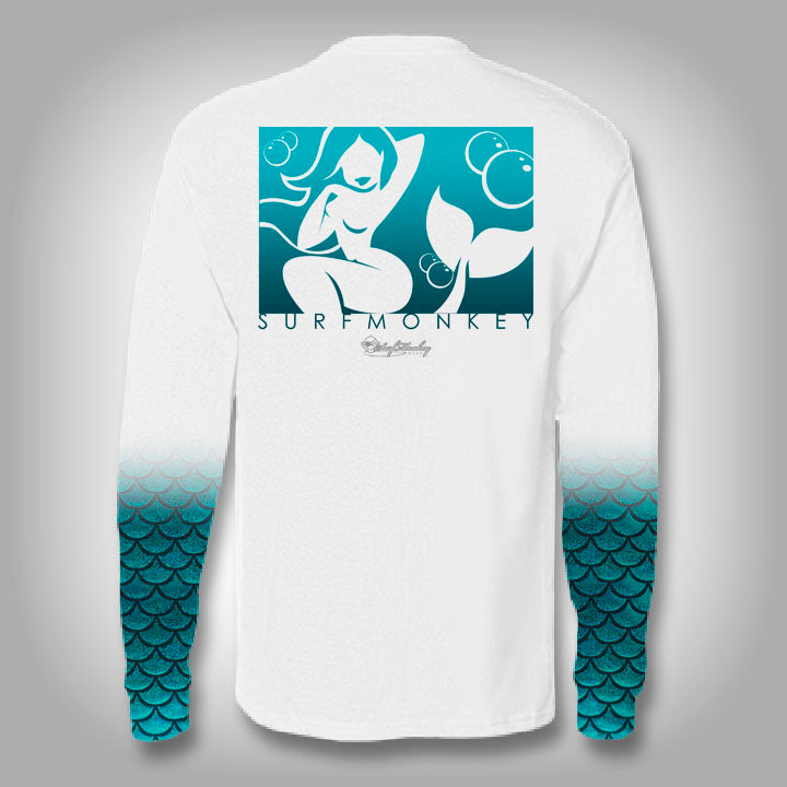 Womens Mermaid Scale Sleeve Shirt - SurfMonkey - Womens Performance Shirts - Fishing Shirt Extra Large / White