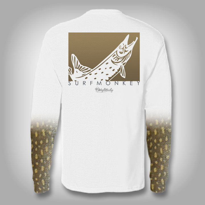 Northern Pike Scale Sleeve Shirt - SurfMonkey - Performance Shirts - Fishing Shirt 2x - Large / White