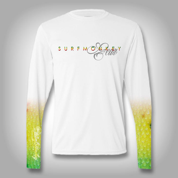 Mahi Fish Scale Sleeve Shirt - SurfMonkey - Performance Shirts - Fishing Shirt 3X - Large / White