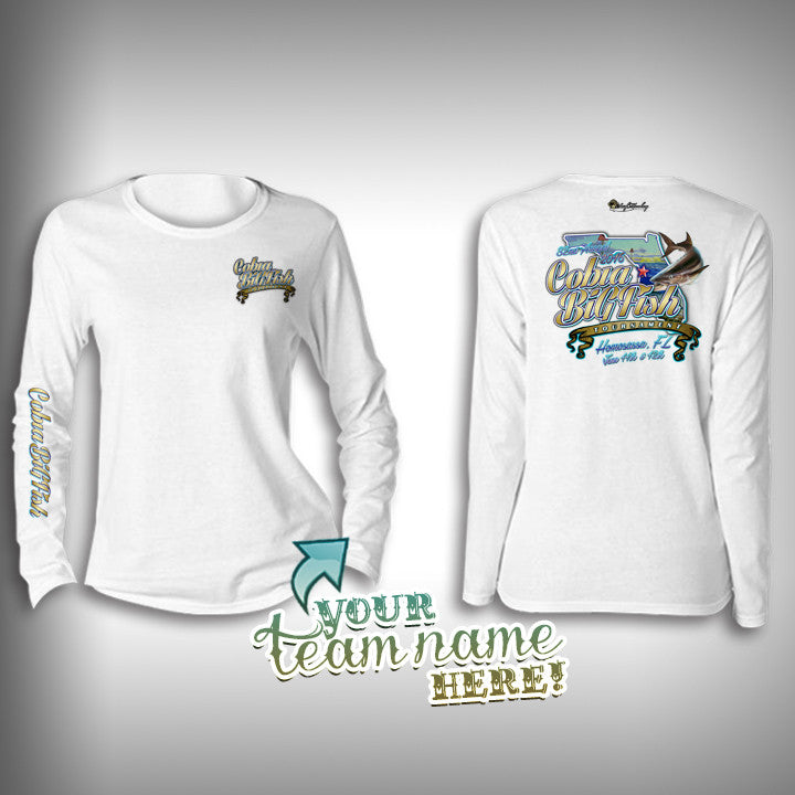 Cobia Big Fish Tournament Team Shirt Womens - SurfMonkey - Performance Shirts - Fishing Shirt Large / White