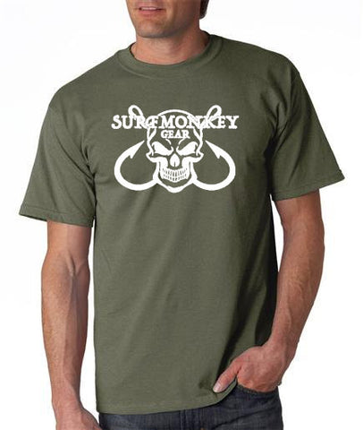 Unisex tshirt Mens tshirts - Cotton Tshirt - Skull with Fishing Hooks TShirt - Marine Graphic Tee , Fishing Tshirt / TShirt Surfmonkey - SurfmonkeyGear
 - 1