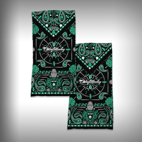 Monk Wrap Neck Gaiter / Face Shield - Bandana Green Skull - SurfmonkeyGear
