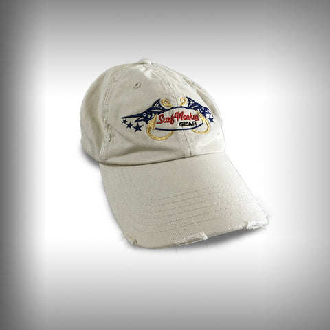 Baseball Cap Distressed - Hooks and Marlin - SurfMonkeyGear - SurfmonkeyGear
