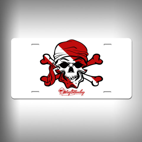 Dive Pirate Skull Custom License Plate / Vanity Plate with Custom Text and Graphics Aluminum - SurfmonkeyGear

