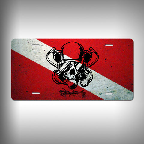 Diver Skull Custom License Plate / Vanity Plate with Custom Text and Graphics Aluminum - SurfmonkeyGear
