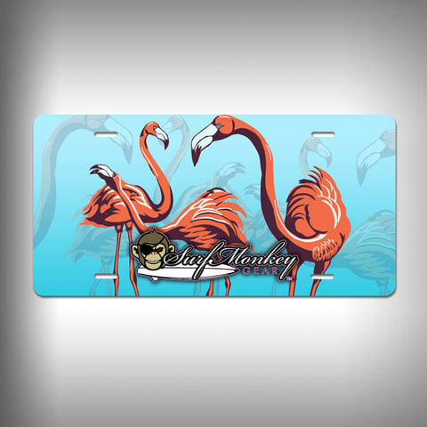 Pink Flamingos Custom License Plate / Vanity Plate with Custom Text and Graphics Aluminum - SurfmonkeyGear
