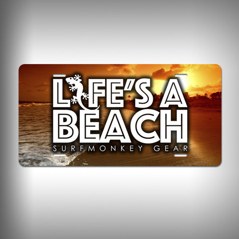 Lifes a Beach Custom License Plate / Vanity Plate with Custom Text and Graphics Aluminum - SurfmonkeyGear
