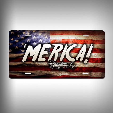Merica American Flag Custom License Plate / Vanity Plate with Custom Text and Graphics Aluminum - SurfmonkeyGear
