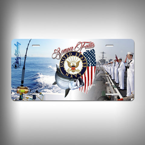Navy Custom License Plate / Vanity Plate with Custom Text and Graphics Aluminum - SurfmonkeyGear
