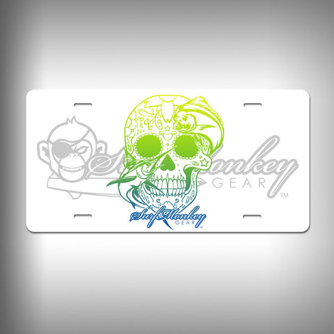 Swordfish Sugar Skull Custom License Plate / Vanity Plate with Custom Text and Graphics Aluminum - SurfmonkeyGear

