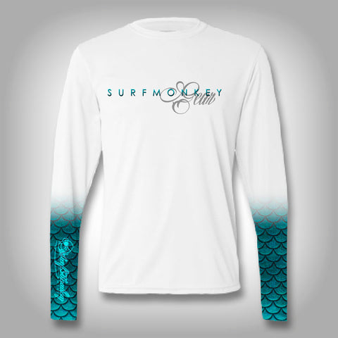 Womens Mermaid Scale Sleeve Shirt -  SurfMonkey - Womens Performance Shirts - Fishing Shirt