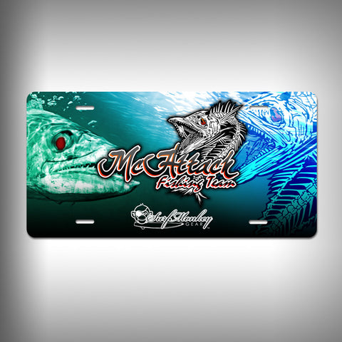 McAttack Fishing Team Custom License Plate with Custom Text and Graphics Aluminum Front Plate - SurfmonkeyGear
